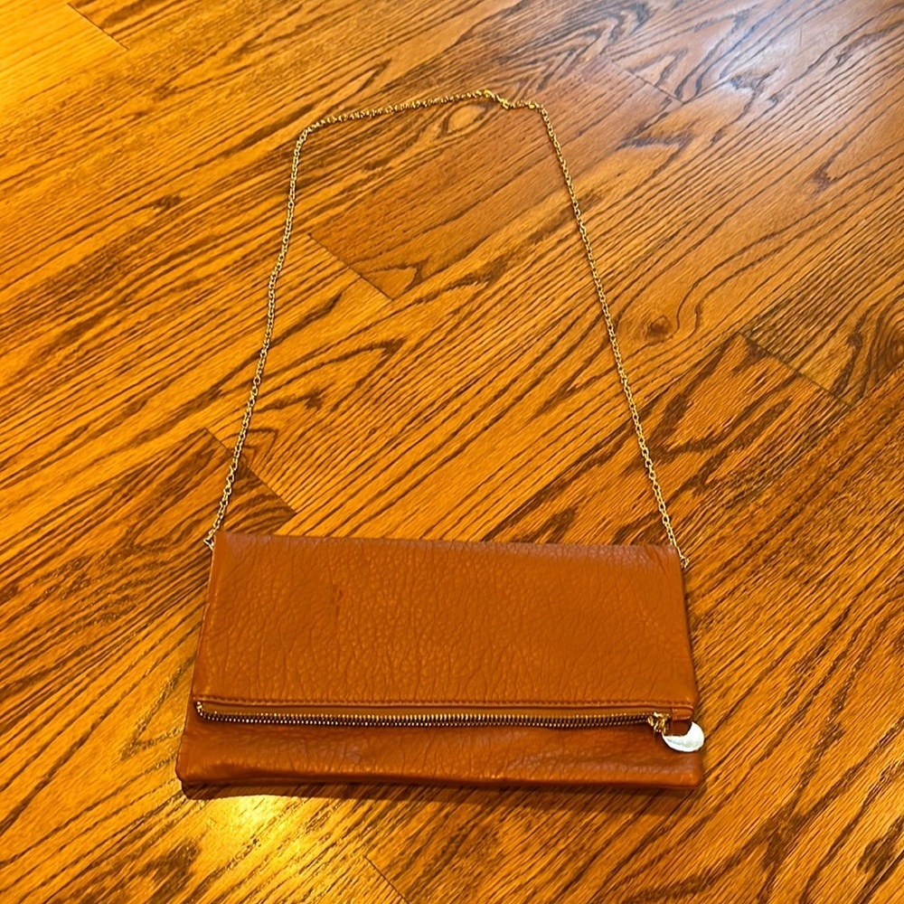 Woman’s Camel Brown Clutch With Removable Straps